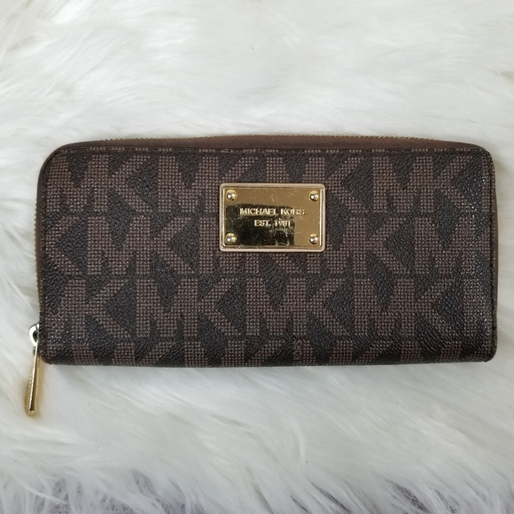 Michael Kors Handbags - MICHAEL KORS Monogram Zip Wallet Gold Interior